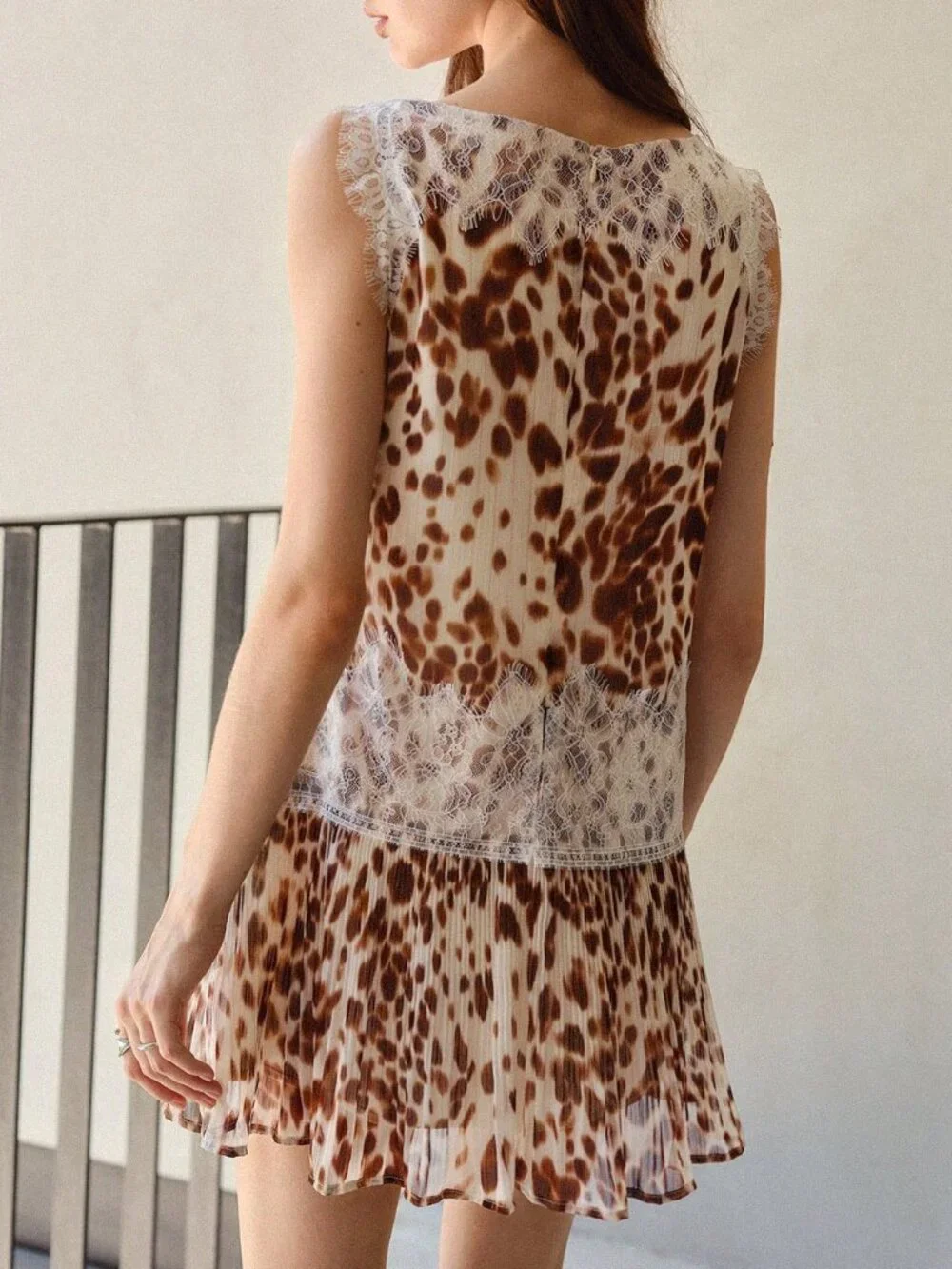 Multicolor Elegant Women's Animal Print Lace Patchwork Short Dress